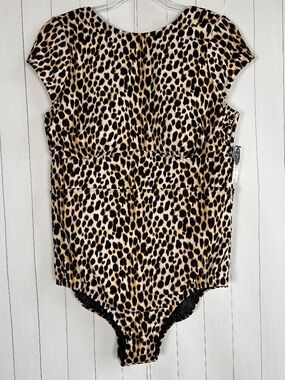 Torrid plus size 1X one piece swimsuit cheetah cap sleeve scoop back black NEW